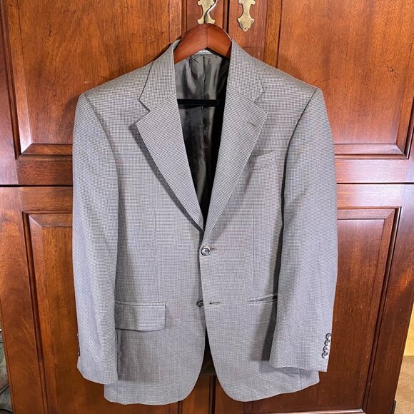 Oscar De La Renta Mens Blazer Jacket 38R Houndstooth Formal Gray Double Button - Picture 15 of 16